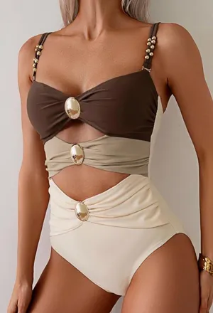 B2prity One Piece Swimsuit for Women Cutout Monokini Color Block Bathing Suit Ruched Sexy Swimwear thumbnail 3