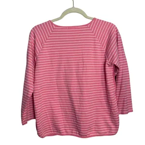 LAKE Pajama Pink White Striped Top Women's Sz. L thumbnail 3