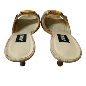 VANELI Tan/Beige Floral Canvas/Leather Slides Mules Heels Shoes - Size 8.5 Slim thumbnail 9