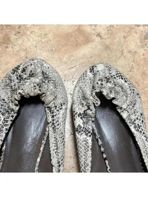 GUC Tory Burch Grey Snakeskin Python Elastic Heel Ballet Flats thumbnail 4