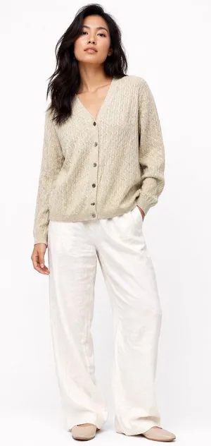 Vtg Mondi Women Cardigan Beige L 100% 2-Ply‎ Cashmere Cable Knit Quiet Luxury thumbnail 1