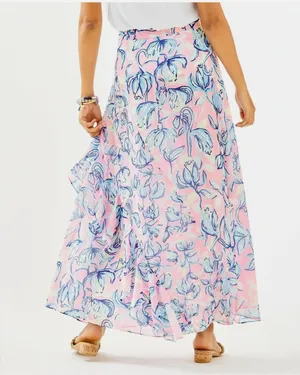 Lilly Pulitzer Agnes Faux Wrap Maxi Skirt in Sweet Pea Pink Chasing the Sun thumbnail 6