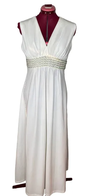 wedding dress jacket white silver V neck Vintage 1970’s sz s thumbnail 1