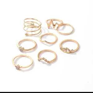 Boutique Gold Rhinestone Stacking Midi Finger Multi Size 8pc Ring‎ Set NEW thumbnail 2