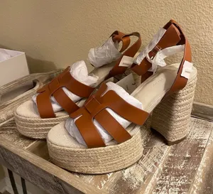 NEW! The Drop Heels Duchess Natural Raffia Buckle Strap Platform Sandals Size 9 thumbnail 1