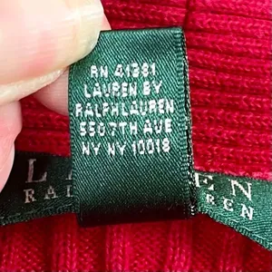 Lauren Ralph Lauren Red Ribbed Sweater Shawl Collar Gold Button Medium thumbnail 11