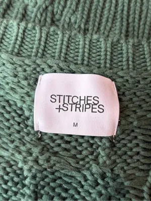 Stitches and stripes v neck cable knit long sleeve sweater size medium thumbnail 3
