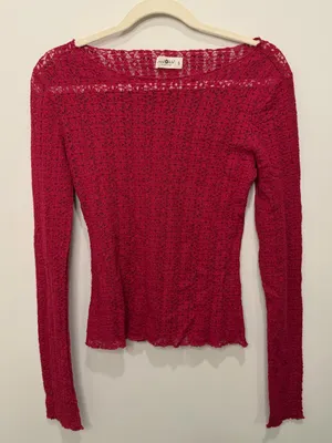 Natural‎ Life Berry Red Lace Long Sleeve Top Size Small thumbnail 1