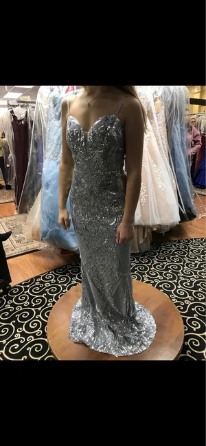Amelia Couture style no. 62079114 (size 2) silver detailed prom dress thumbnail 8