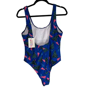 MIAULIA Geometric Print One Piece Swimsuit Royal‎ Blue Pink Teal Women's Size L thumbnail 7
