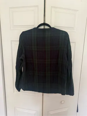 L.L. Bean Green Blue Plaid Tartan Blouse Peasant Top 100% Cotton Size Medium thumbnail 8