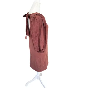 Nation LTD Calissa Brown Cotton Puff Sleeve Open Back Bow Mini Dress NWT XS thumbnail 8