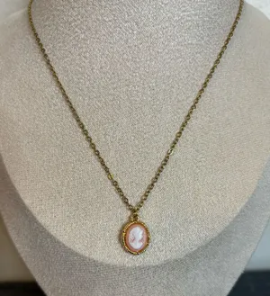Handmade Gold/Pink Cameo Necklace thumbnail 1