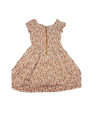 ModCloth Women’s Orange Floral Fit & Flare Dress Size S Short Sleeve Back Zip thumbnail 2