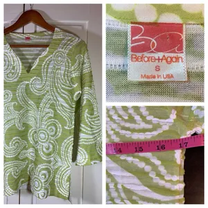 Before + Again Top Women's Small Green Floral Burnout Boho‎ Casual Sophisticated thumbnail 2