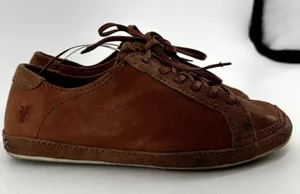 Frye Dean Artisan Low Leather Sneakers Lace Up Suede Trim Classic Brown 7.5 thumbnail 1