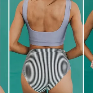 Blue Purple Bikini Set High Waist Striped Bottom Padded Swimwear M NWT thumbnail 7