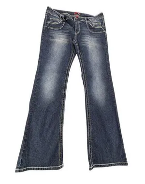 Bongo Dark Wash Bootcut Jeans Womens 11 Contrast Stitching Back Flap Pockets thumbnail 1