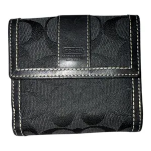 Coach Black Signature Canvas/Leather‎ Compact Flat Wallet thumbnail 2