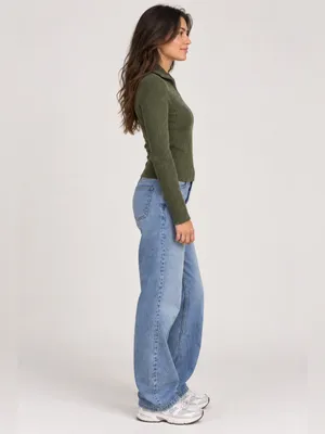 Vintage 90s St. John's Bay Ribbed Quarter Zip Sweater – Olive Green – L thumbnail 2