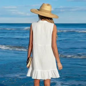 Cupshe Women’s White Ruffle Hem Mini Cover-Up Dress thumbnail 2