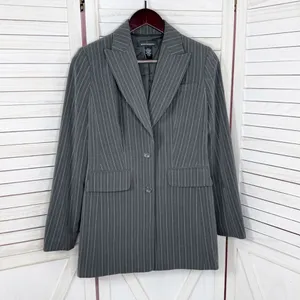Vintage Moda International Pinstripe‎ Long Blazer Jacket Grey Pink 4 thumbnail 9