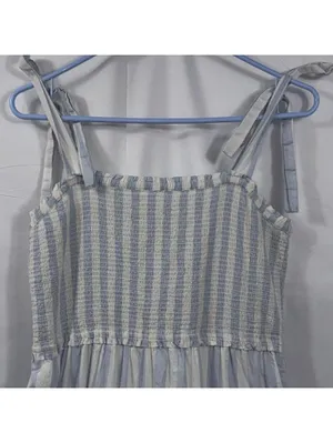 J.Crew Blue White Stripe Smocked Tiered Maxi Dress Women’s Size Medium thumbnail 2