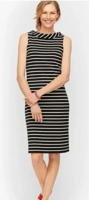 Talbots Striped Knee Length Sleeveless 100% Cotton Dress MEDIUM #757 thumbnail 1