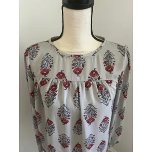 Loft Grey Floral Blouse XSP Long Sleeve Red Boho Chic Cottagecore Office Airy Flowy thumbnail 3
