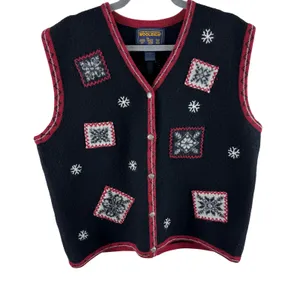 Vintage Woolrich Wool Button Front V-Neck Winter Themed Sweater‎ Vest Size XL thumbnail 1
