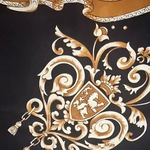 Elegant Black and Brown Scarf with Intricate Design Poly Satiny thumbnail 5