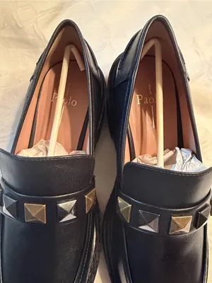 Linea Paola Black Studded Platform Leather Loafer Sz 9.5M thumbnail 6