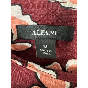 Alfani Linen Floral Burgundy Boho Bohemian Modest High Neck Blouse Size Medium thumbnail 6