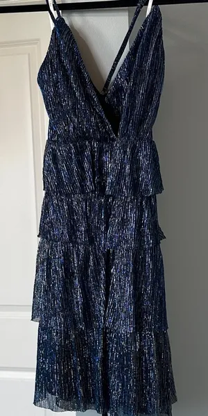 Lulu's Sparkly Blue silver Layered Mini strappy Dress XS EUC #hoco thumbnail 1