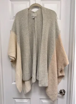 Anthropologie Saturday Sunday Colorblock Poncho Cardigan Grey Cream Tan OS thumbnail 1
