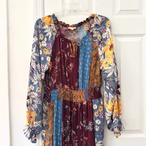Oddi ODDY Bohemian Patchwork Mixed Print Midi Dress Bishop Sleeve Floral Large thumbnail 3