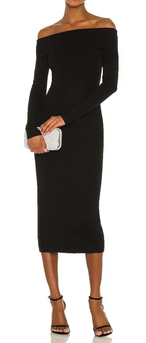 Bardot Off Shoulder Knit Dress Black Chic Long Sleeve knit midi Revolve large thumbnail 1