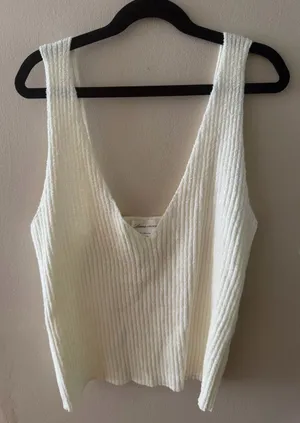 Lovers + Friends White Ribbed V-Neck tank thumbnail 1
