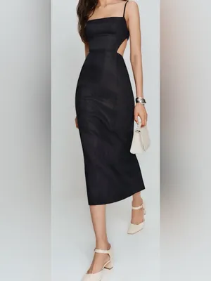 NEW Reformation Asher Linen cutout midi Dress Black thumbnail 3