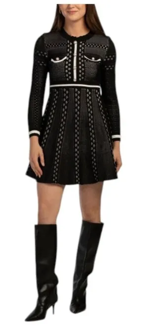 Dalia MacPhee Black‎ White Pearl Button Knit Long Sleeve Sweater Dress Large thumbnail 1