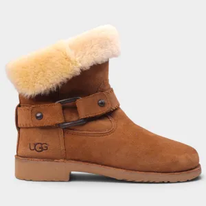 UGG Cedric Womens 8 Chestnut Suede Sheepskin Cuff Buckle Boots thumbnail 2