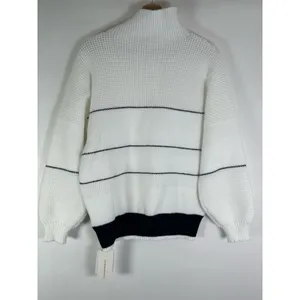 Commense White & Navy Open Collar 1/4 Button Up Sweater S NWT thumbnail 8