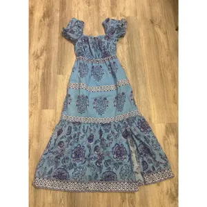Celina Moon Blue Floral Cotton Tiered Midi Dress Smocked Boho‎ Size Small thumbnail 2