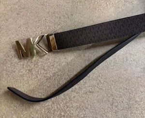 Michael Kors Brown Monogram Strap Belt with Gold MK Buckle thumbnail 1
