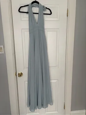 Lulus Light Blue Halter Maxi Dress Elegant Chiffon Flowy Gown Size L thumbnail 3