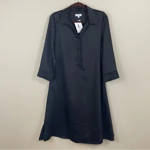 S’EDGE Black Satin 3/4‎ Sleeve Midi Dress NWT Size Medium thumbnail 2