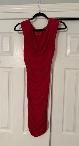 INC International Concepts Red Cowl Neck Sheath Midi Dress thumbnail 1