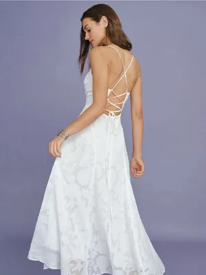 Rihoas White X Cross Jacquard Slip Maxi Dress thumbnail 5