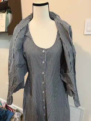 Brooks Brothers | Dark Blue and White Striped Tie-Waist Shirt Dress size 8 thumbnail 8