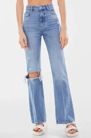 Bershka Ripped High Waisted Y2K Jeans Denim Pants thumbnail 1